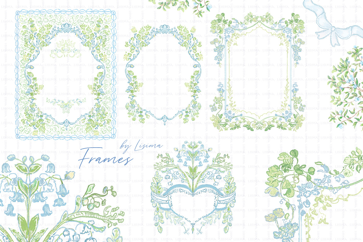 Blue & Green crest, floral frames, a Decorative Illustration by Lisima (Photo 2 of 10)