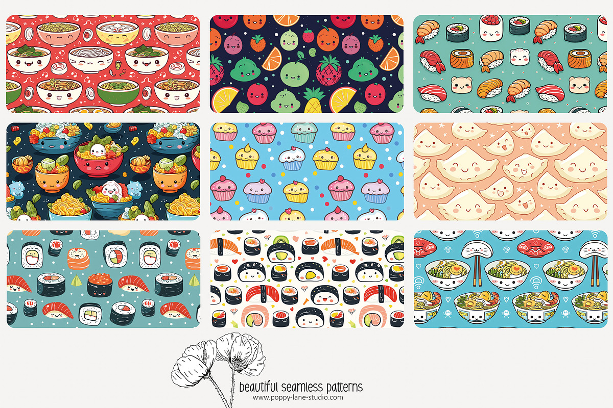 70 kawaii food seamless pattern, a Pattern Graphic by Poppy Lane Studio (Photo 5 of 10)