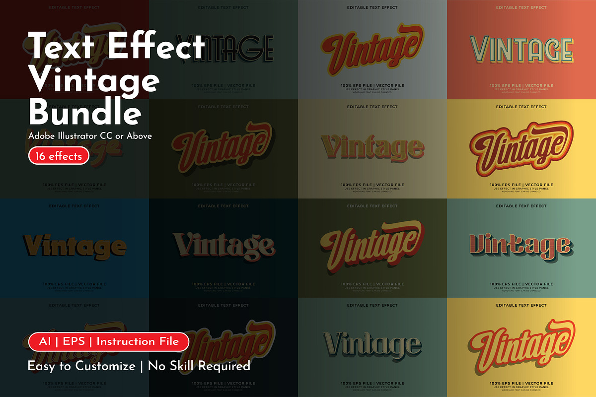 Vintage Text Effects Bundle, a Layer Style Add-On by WM48 Shop (Photo 1 of 17)