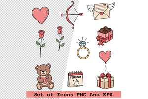 Set of Valentine icons Vector, an Icon by one-touch