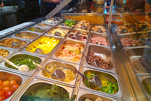 Self-service buffet with fresh salad options, a Food & Drink Photo by DanFLCreativo