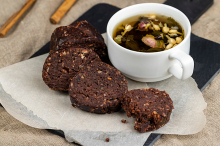 chocolate mass made from butter with the addition of cocoa and peanuts with coo, a Photo by MyPhotos