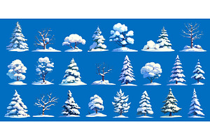 Snow covered trees. Cartoon winter, an Illustration by Stock-Smart-Start