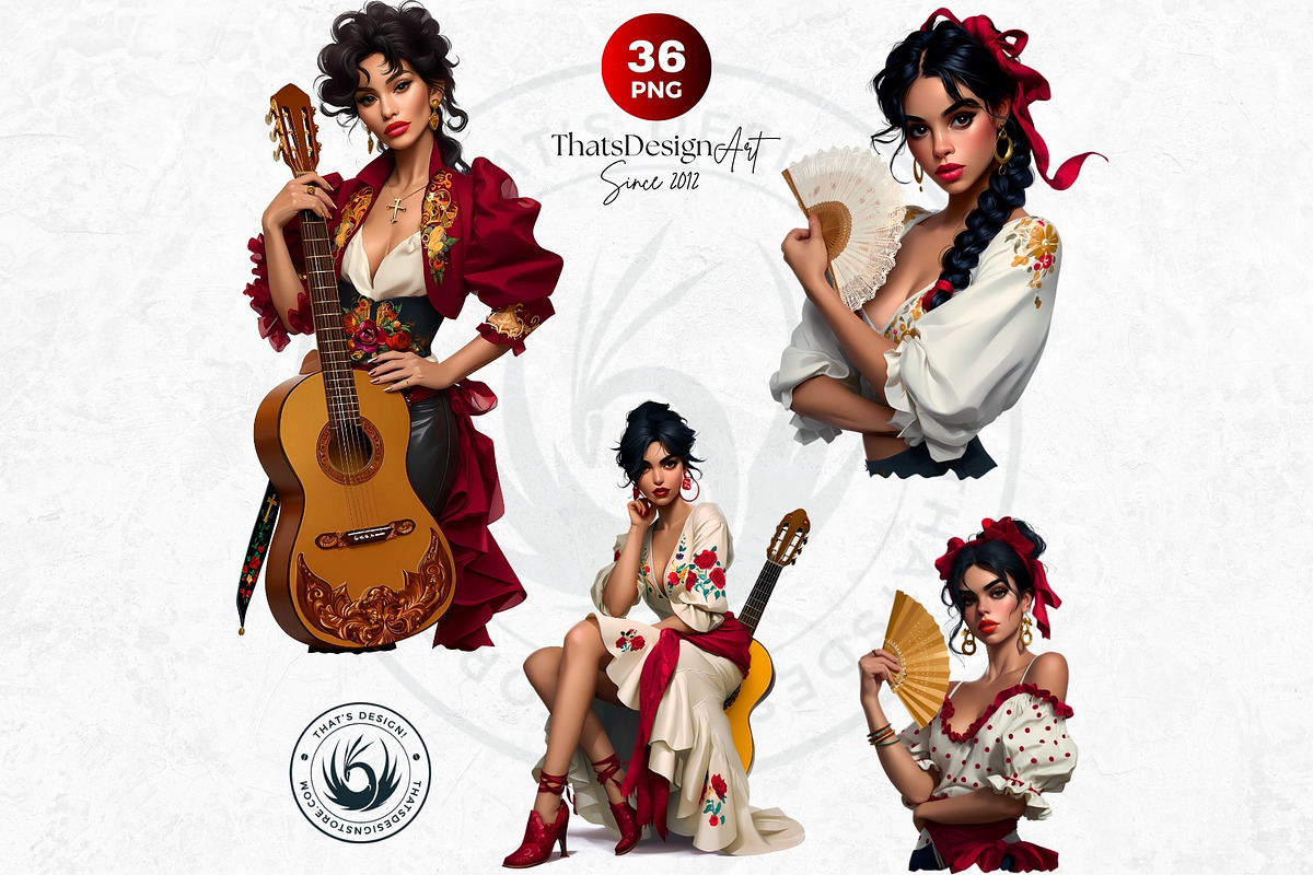 Flamenco dancer spanish woman Set, a Person Illustration by ThatsDesignArt (Photo 10 of 10)