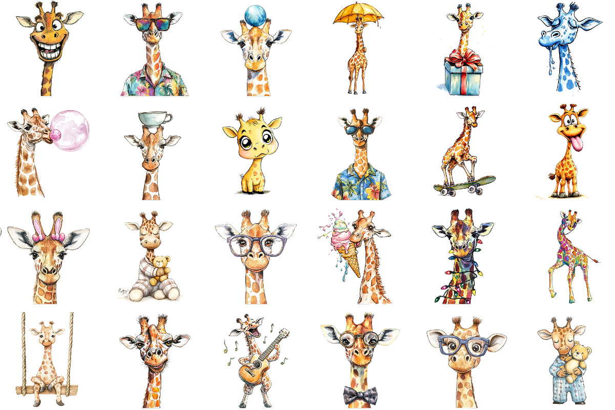 Watercolor Funny Giraffe Clipart, an Illustration by Sublimation Artist (Photo 2 of 6)