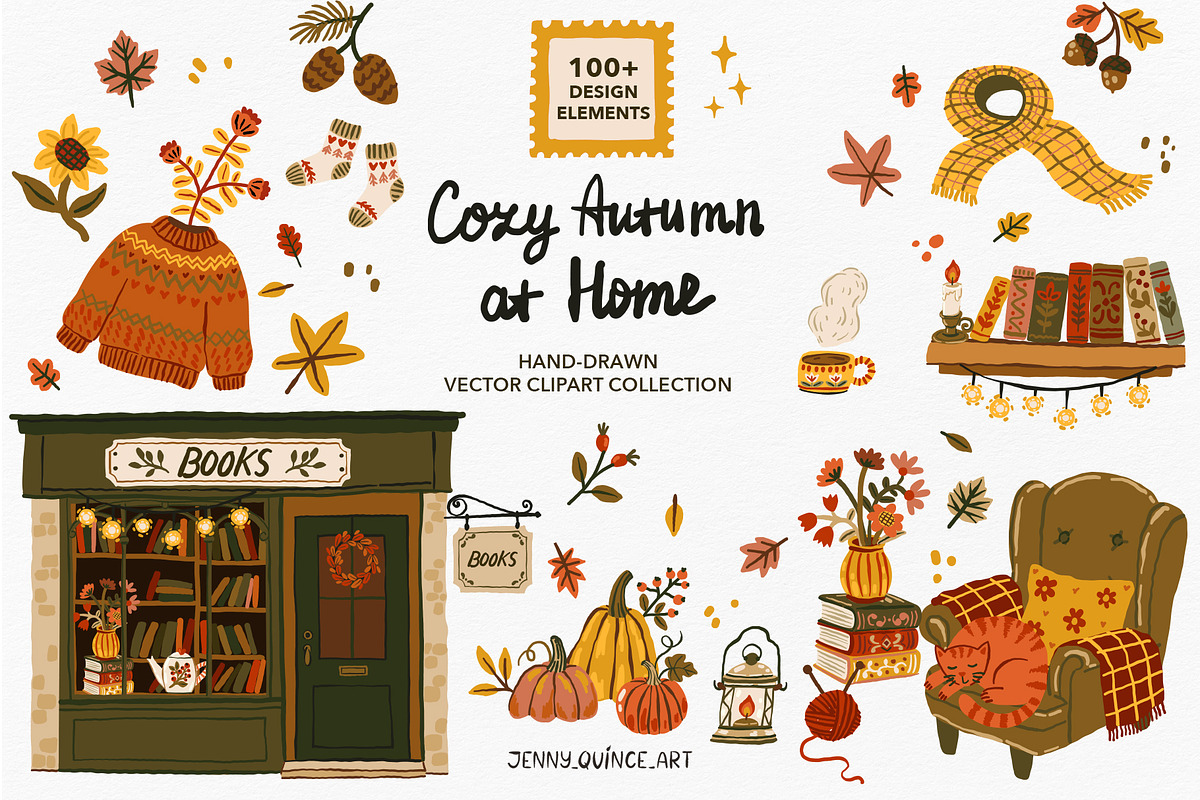 Cozy Autumn at Home - Vector Clipart, a Decorative Illustration by Jenny Quince (Photo 1 of 14)