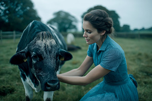 WomanGently Caressing Cow, a Nature Photo by Ocean Digital Art