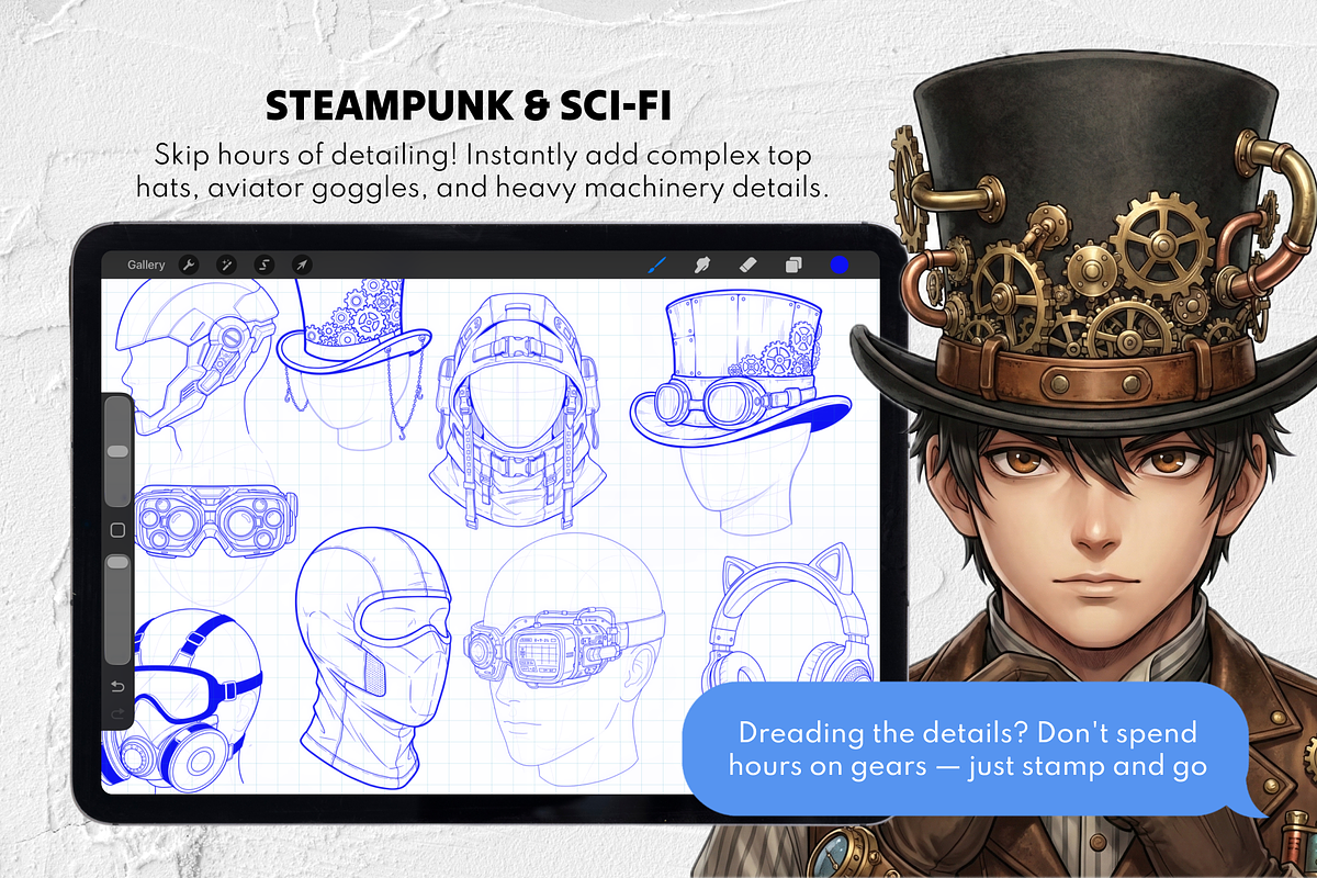 165+ Procreate Hat & Headwear Stamps, a Brush Add-On by Selentaori Studio (Photo 5 of 11)