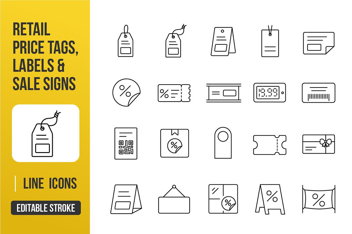 Retail Price Tags & Sale Signs Icons, an Outline Icon by Grand Design (Photo 1 of 3)