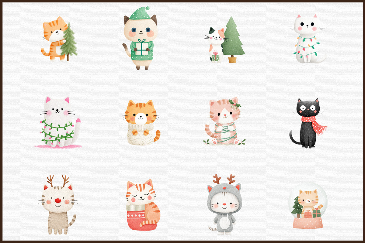 Christmas Cats Holiday Cats Set, an Illustration by Sublimation Artist (Photo 3 of 6)