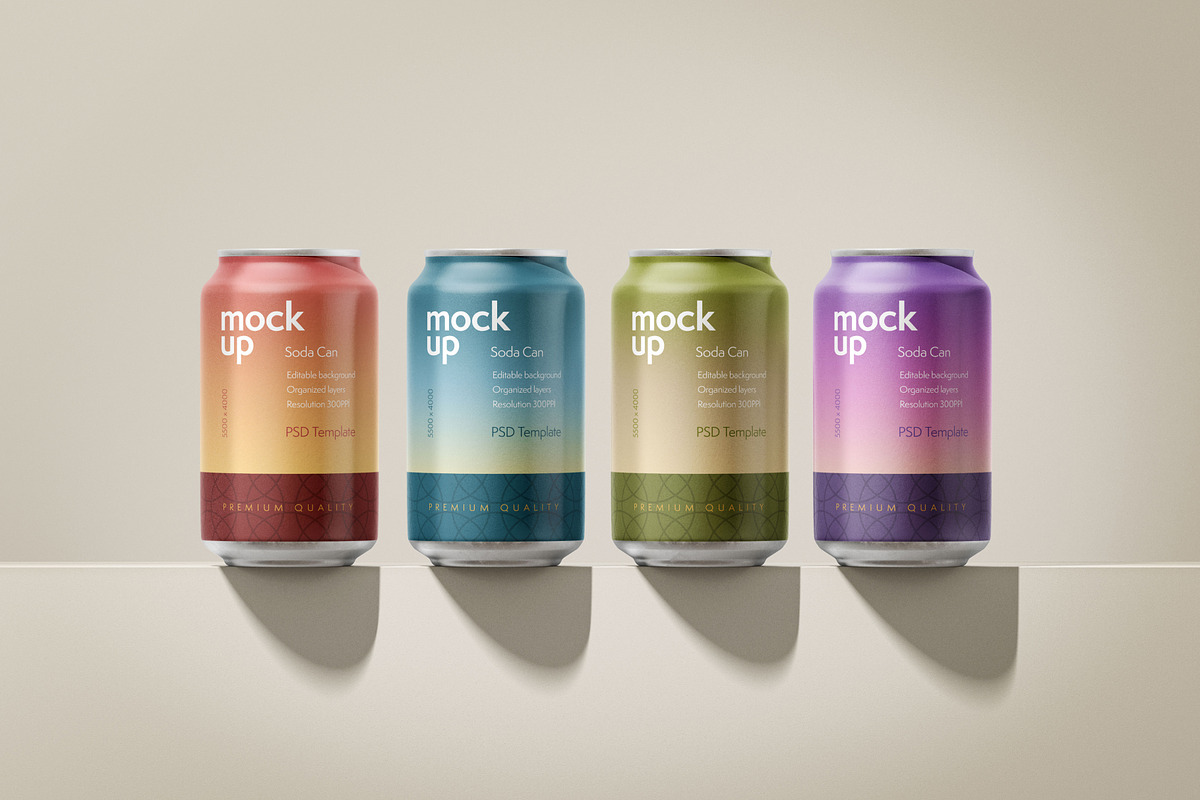 Soda Can Mockup Set, a Packaging Mockup by Deeplab (Photo 8 of 12)