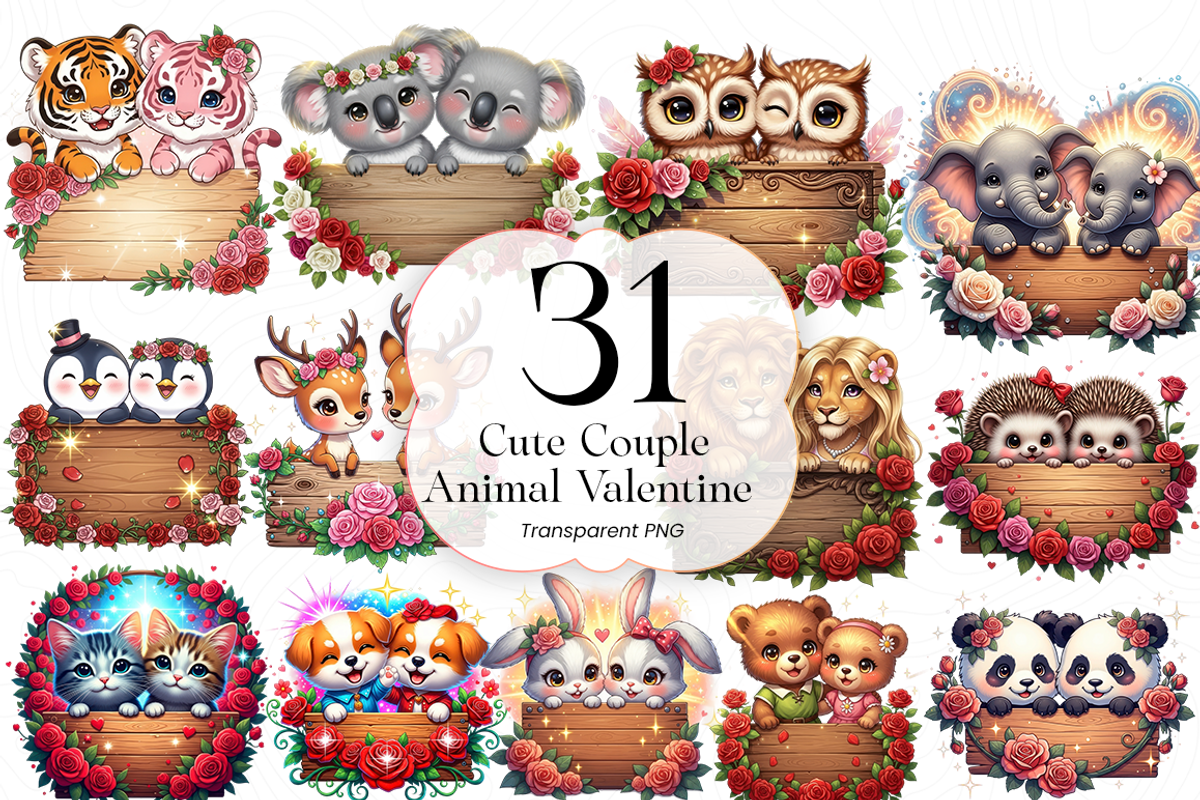 Cute Animal Couple PNG Clipart, an Animal Illustration by KennedyStudio (Photo 1 of 5)