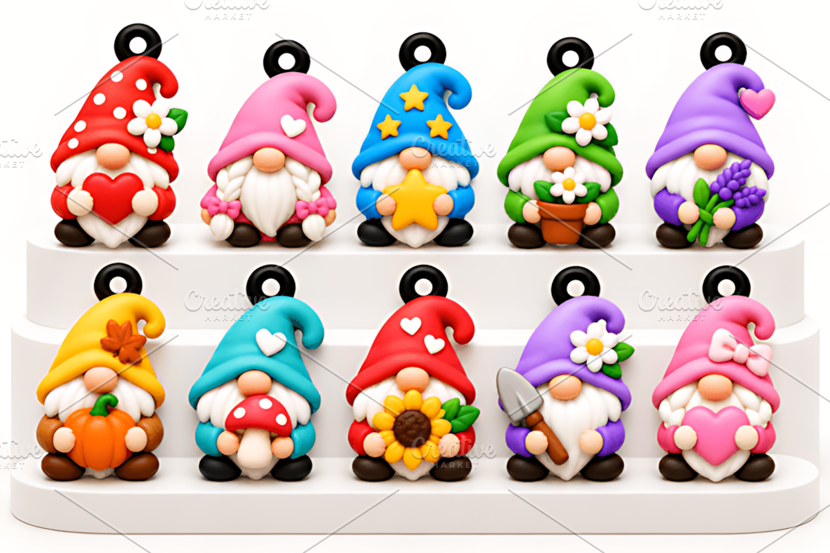Kawaii Gnome Charms STL 3D Print Set, a Characters & Person 3D Model by Design Station (Photo 2 of 3)