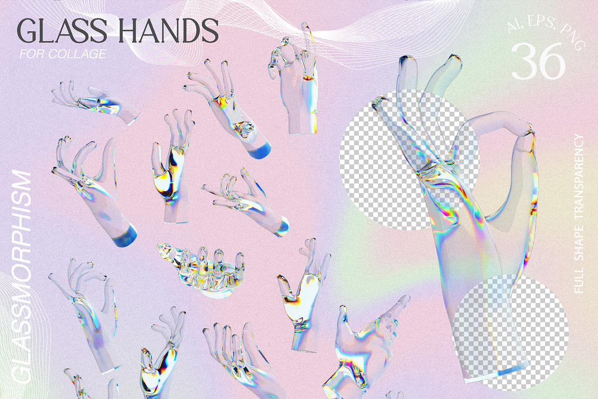 3D Glass Hands. Retro vibe, an Object Graphic by Polli Deeva (Photo 3 of 12)