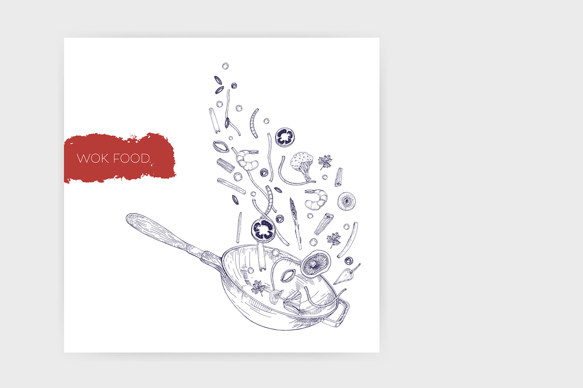 Wok food cards, seamless patterns, a Food Illustration by Good Studio (Photo 3 of 13)