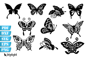 Butterfly Silhouettes Clip Art SVG