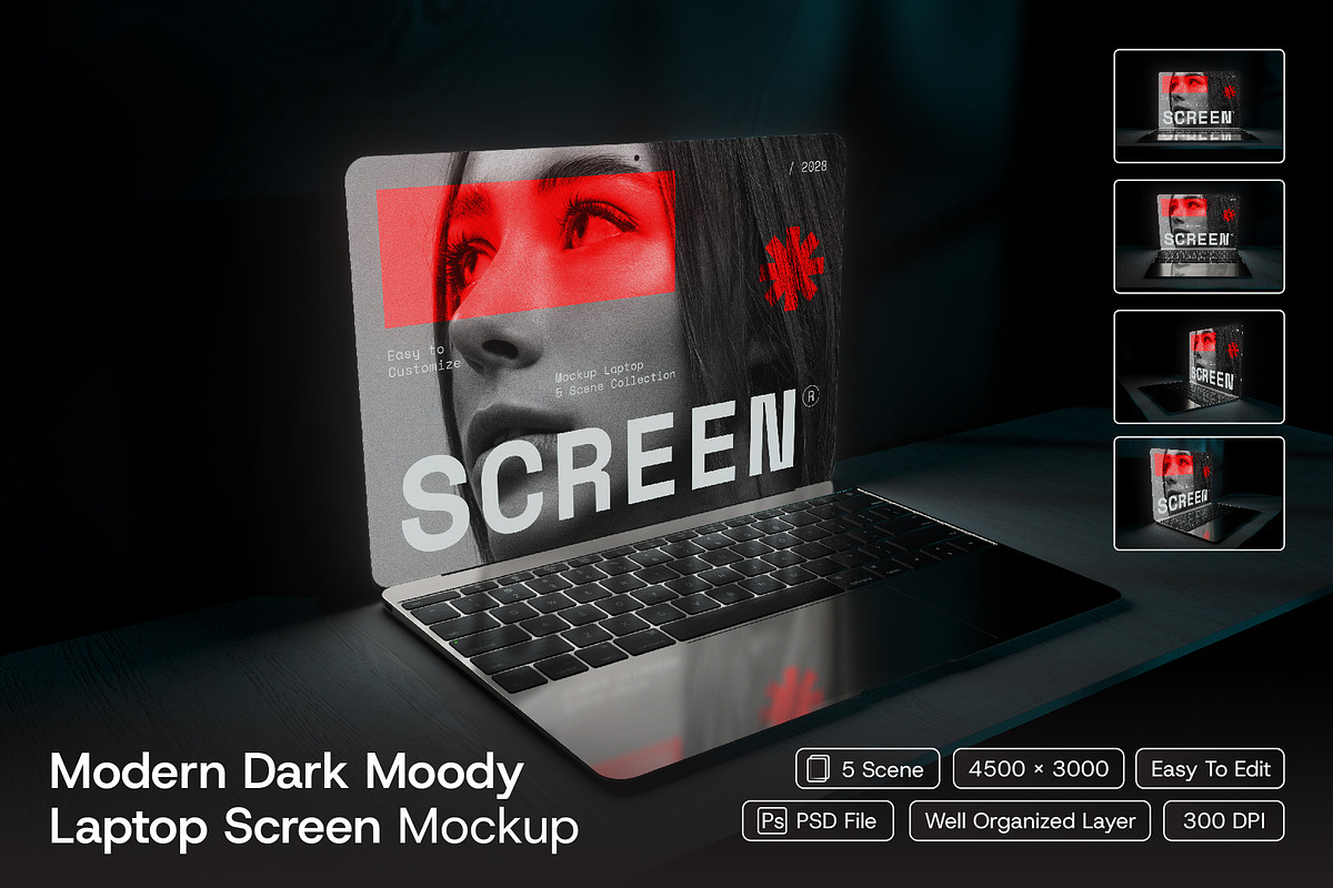 Modern Dark Laptop Screen Mockup, a Wearable Device Mockup by herutage (Photo 1 of 6)