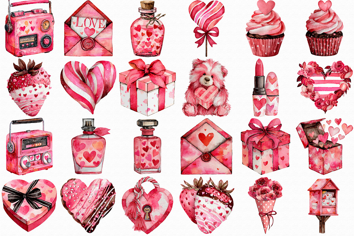Watercolor Valentines Day Clipart, an Illustration by Libby Wishes (Photo 2 of 7)