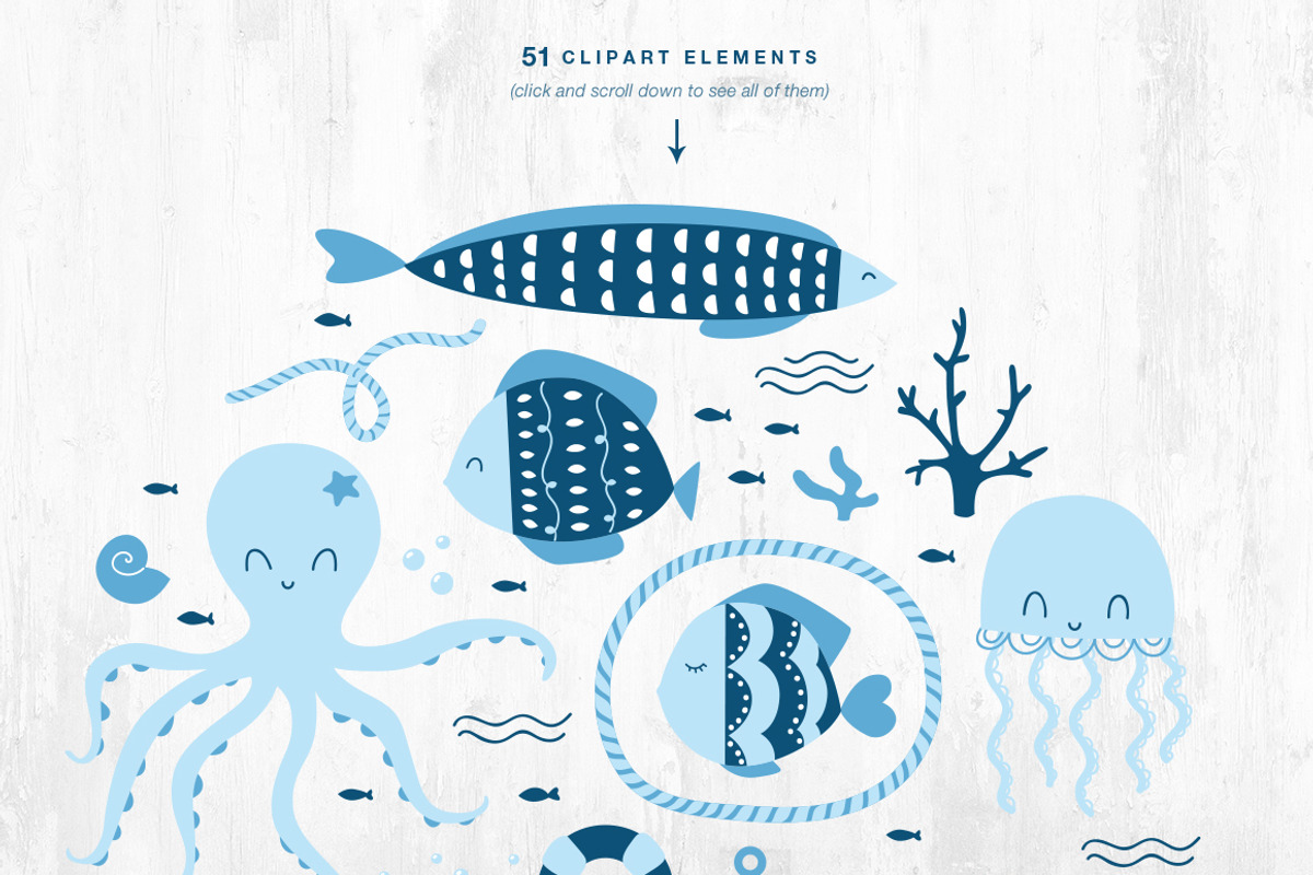Under The Sea patterns and clipart, a Pattern Graphic by Inna Moreva (Photo 4 of 4)