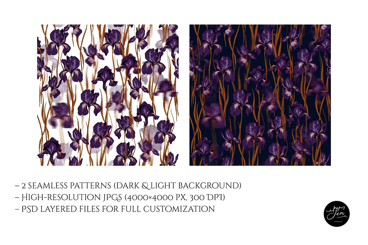 Velvet Irises. Luxury Floral Pattern, a Pattern Graphic by PaperJamLab (Photo 3 of 11)