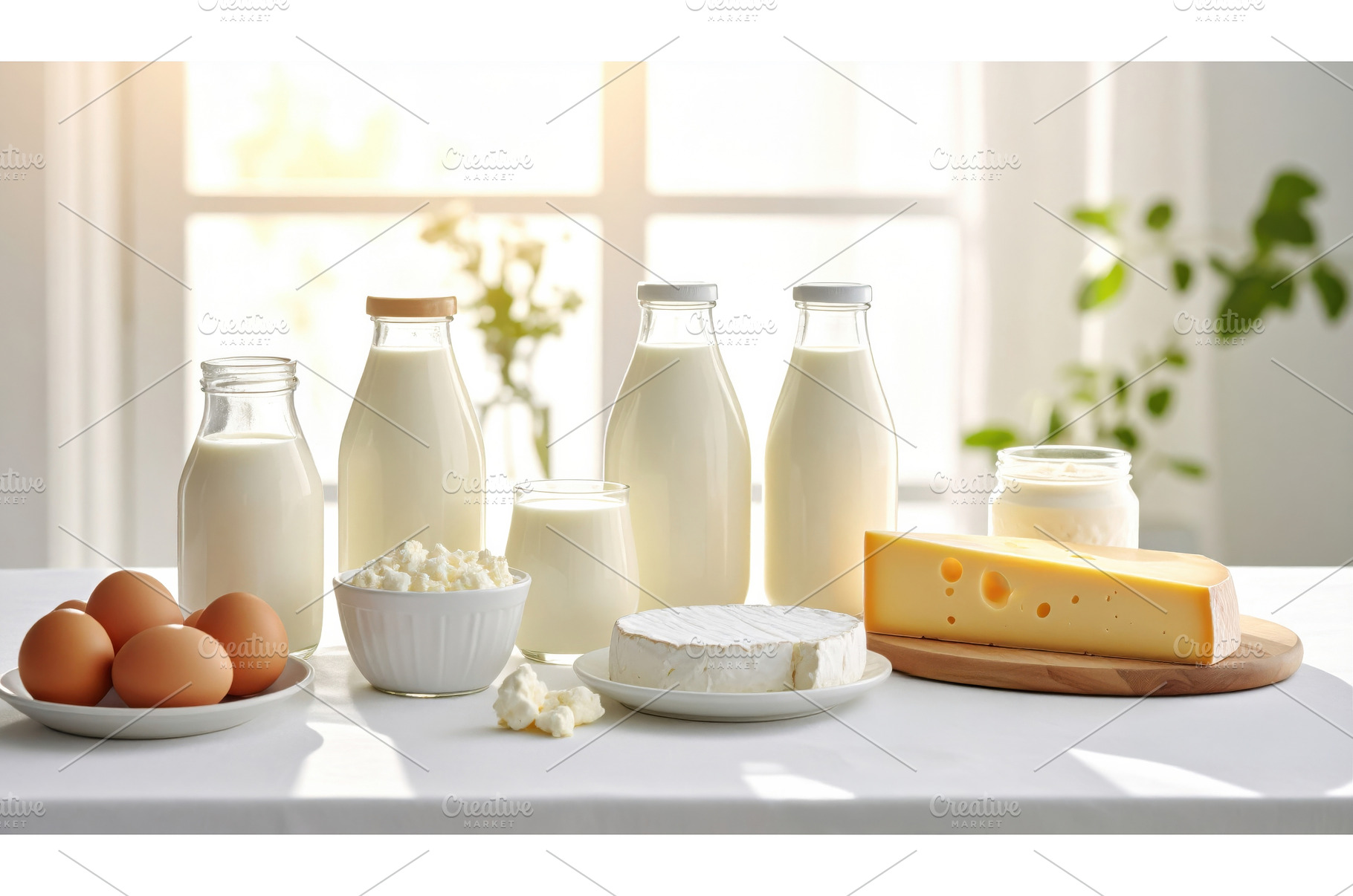 Dairy products and eggs arranged in, a Food & Drink Photo by Igor Tichonow