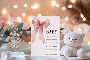 Baby Shower Invite Girl Coquette Bow