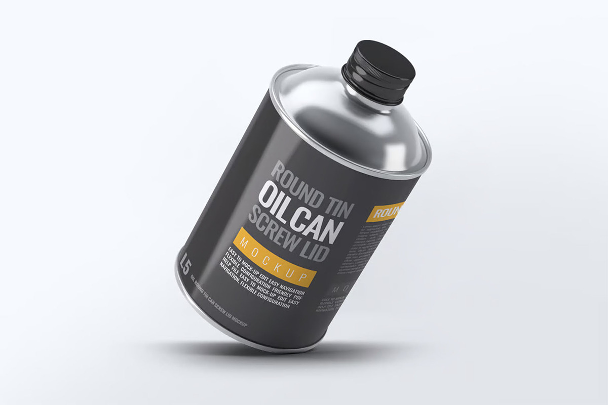 Oil Round Tin Can Screw Lid Mockup, an Advertising Mockup by Hubzway (Photo 2 of 7)