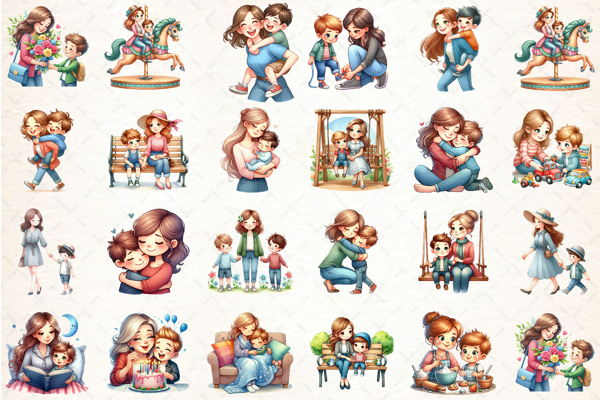 Mom and Sons Customizable Clipart, an Illustration by DreamCafeArt (Photo 3 of 6)