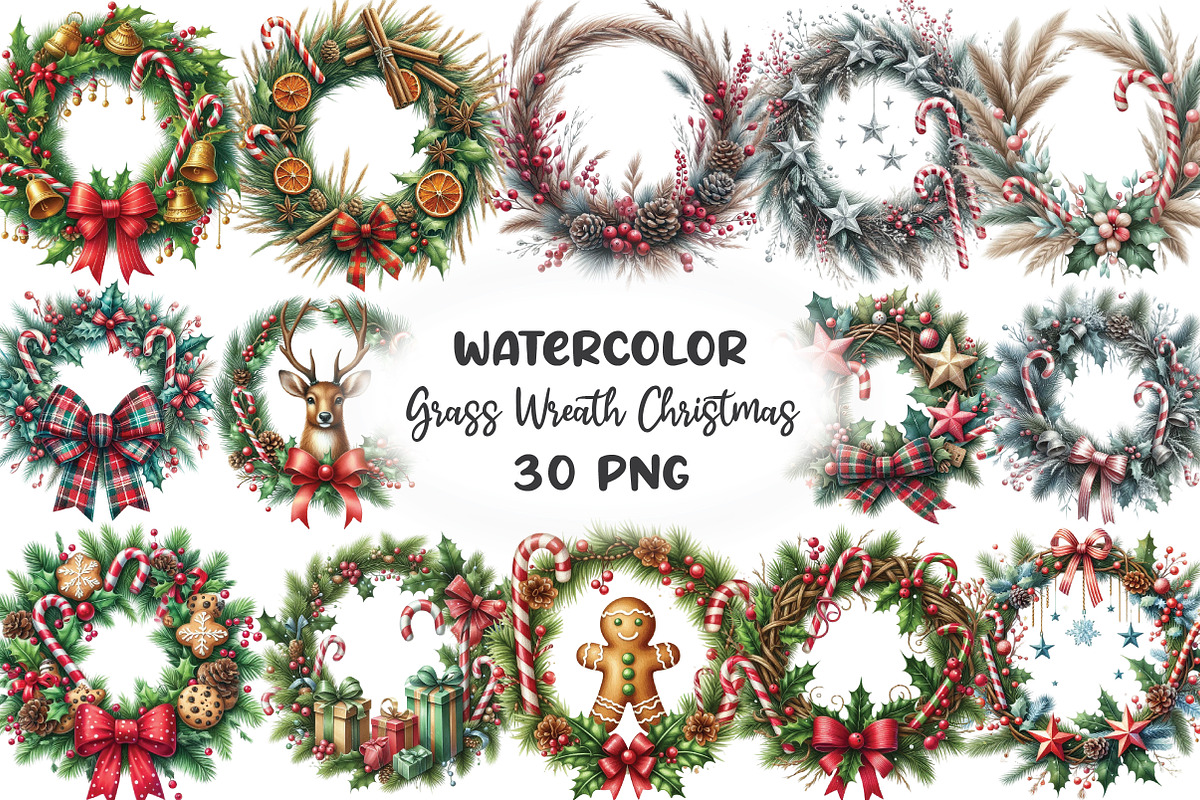 Grass Wreath Christmas Sublimation, an Illustration by CraftArtStudio (Photo 1 of 6)