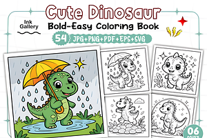 Bold Easy Cute Dinosaur Coloring Pag, an Animal Illustration by Ink Gallery