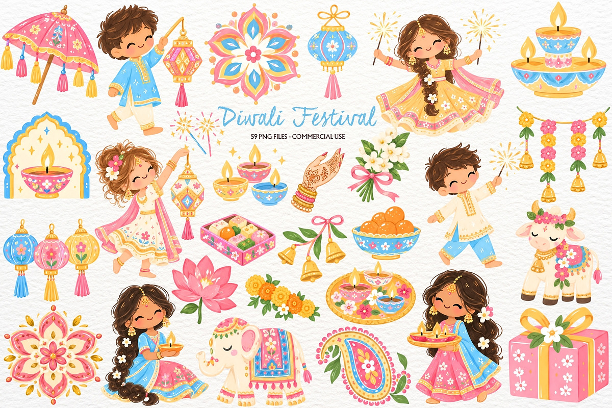 Diwali Clipart Festival of Lights, a Seasonal Illustration by SugarCloudStudioArt (Photo 1 of 6)
