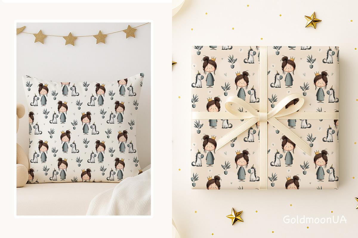 Princess & Unicorn Patterns&Clipart, a Person Illustration by GoldmoonUA (Photo 4 of 5)