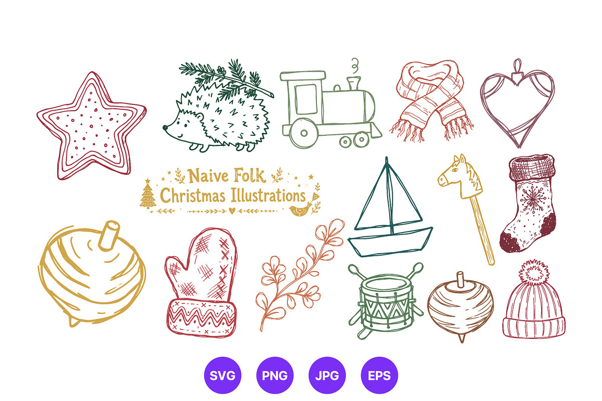 Christmas Hand Drawn Folk Art Set, a Seasonal Illustration by designvectx (Photo 8 of 10)
