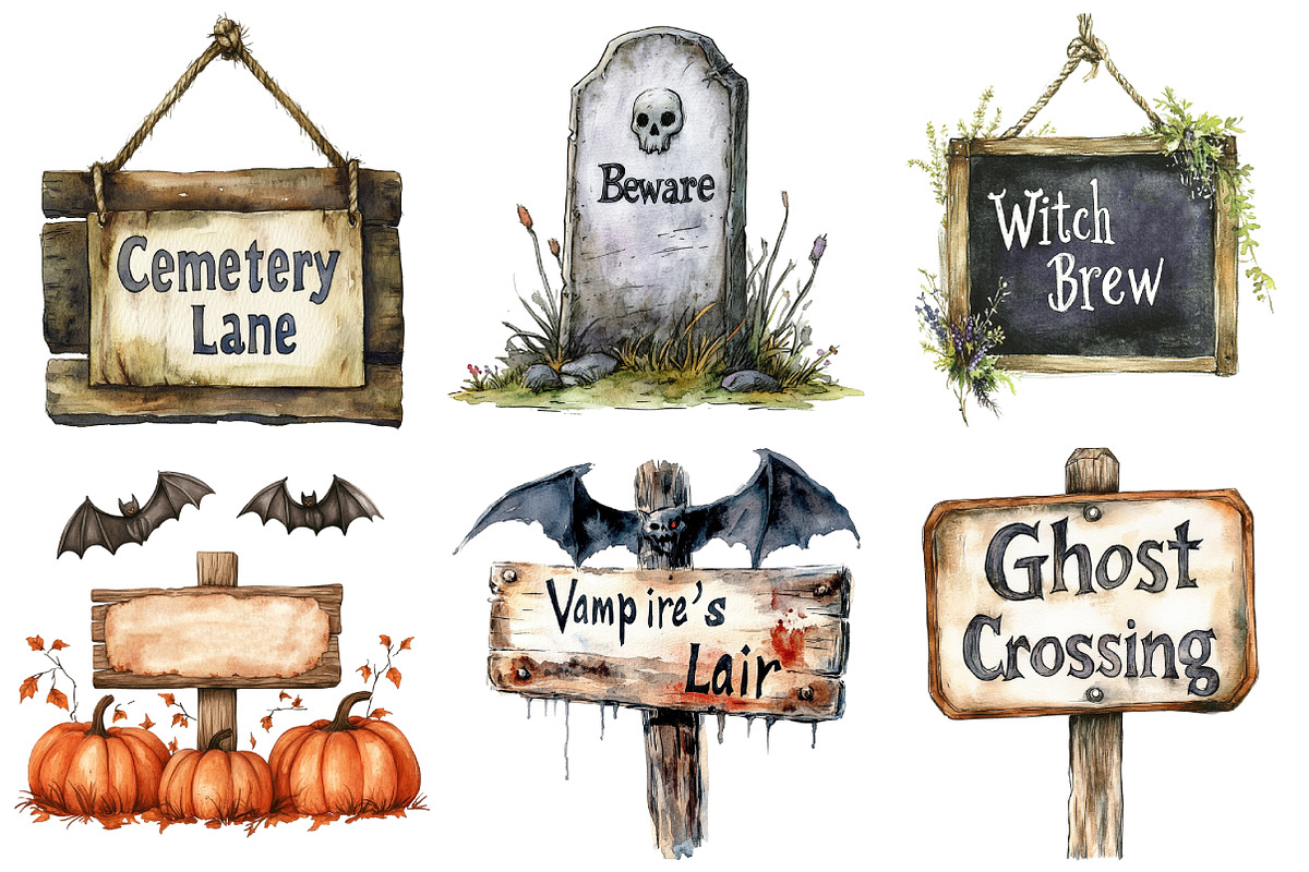 Spooky Halloween Signs Clipart, an Illustration by Pixels.Craft (Photo 2 of 7)