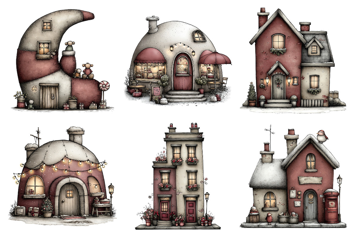 Christmas Houses Clipart Bundle, an Illustration by Daily.Designs (Photo 3 of 5)