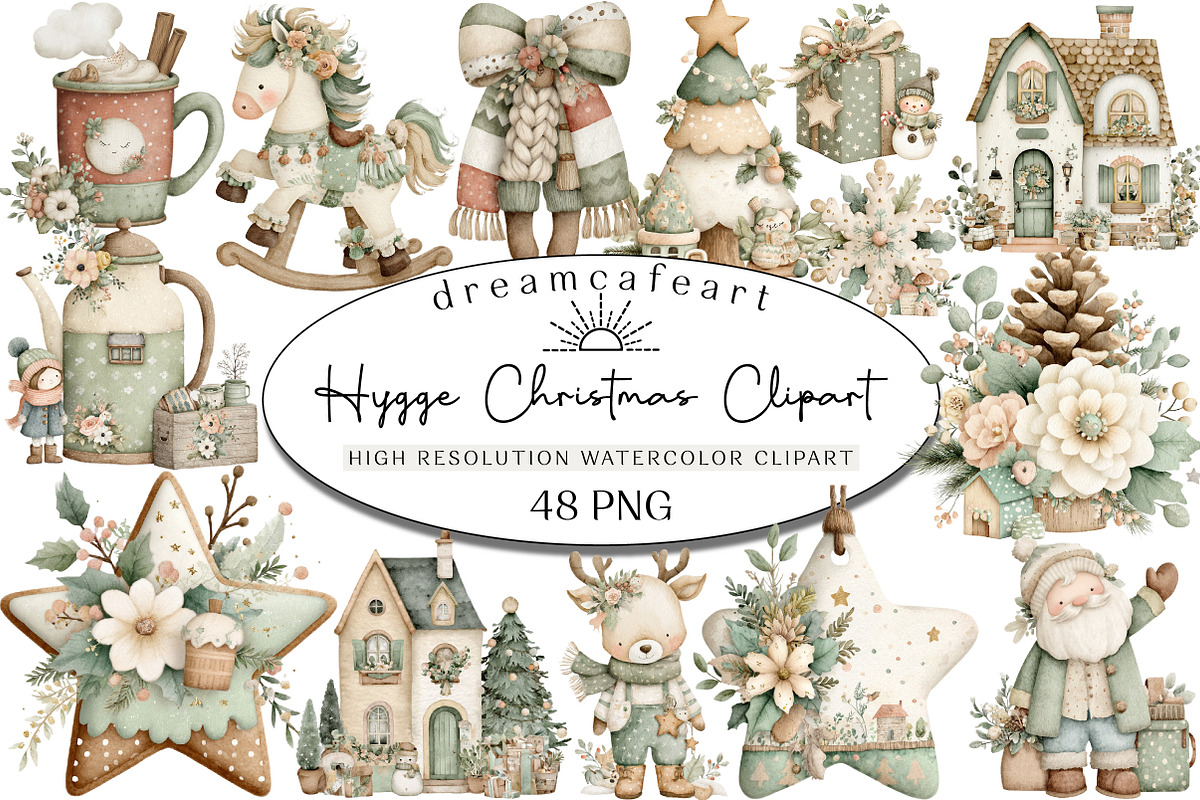 Hygge Christmas Watercolor Clipart, an Illustration by DreamCafeArt (Photo 1 of 6)