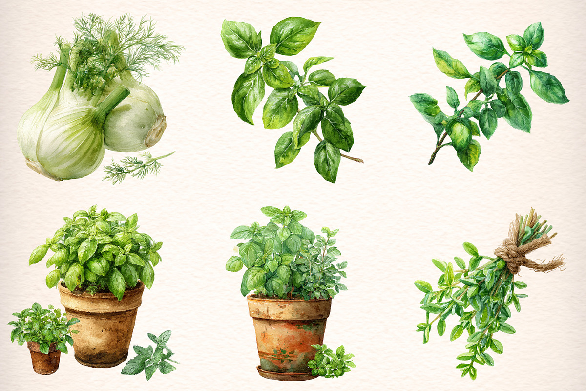 Watercolor Herbs Clipart, an Object Illustration by Digital Artistic99 (Photo 4 of 11)