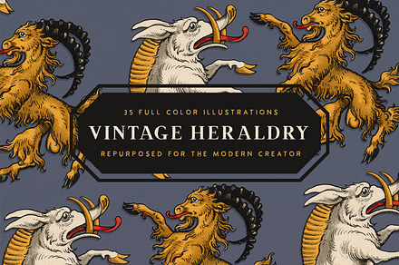 35 Vintage Heraldry Illustrations, an Animal Illustration by Century Library