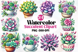 Watercolor Succulent Clipart, an Illustration by Designworld