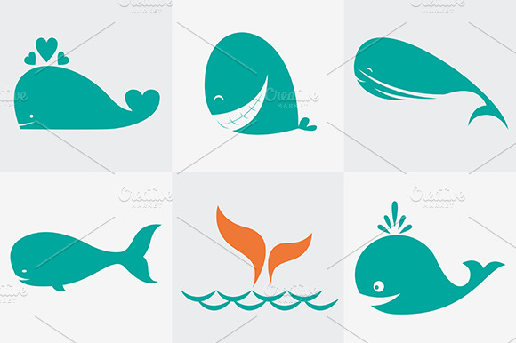 Set Of Vector Whale Icons