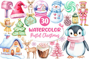 Pastel Christmas Sublimation Clipart, an Illustration by Dream Creation