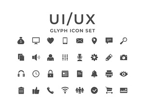 Set Glyph Icons Of UI UX