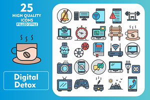 Digital Detox 25 Line Filled Icons, an Icon by Pexelpy