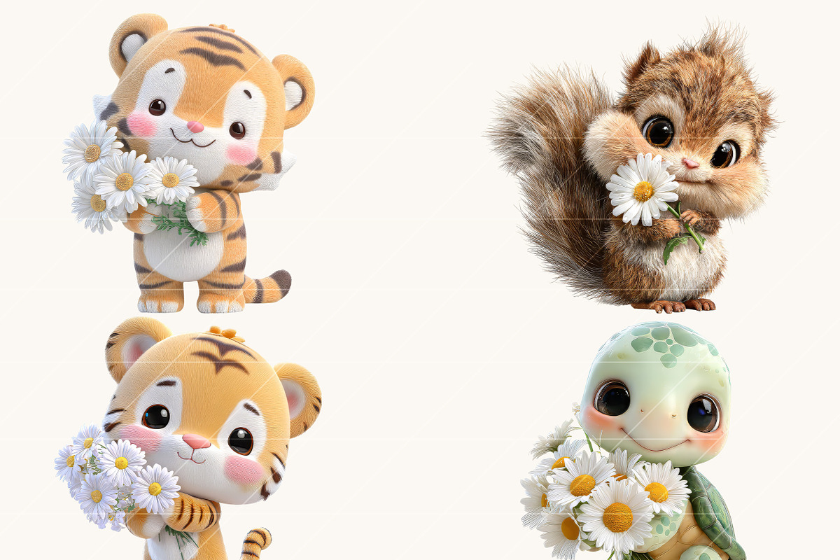 Cute Baby Animals with Flowers Clipa, an Animal Illustration by Design Scotch (Photo 7 of 10)