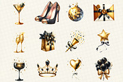 Black & Gold New Year Clipart, an Illustration by DreamCafeArt (Thumbnail 4 of 8)