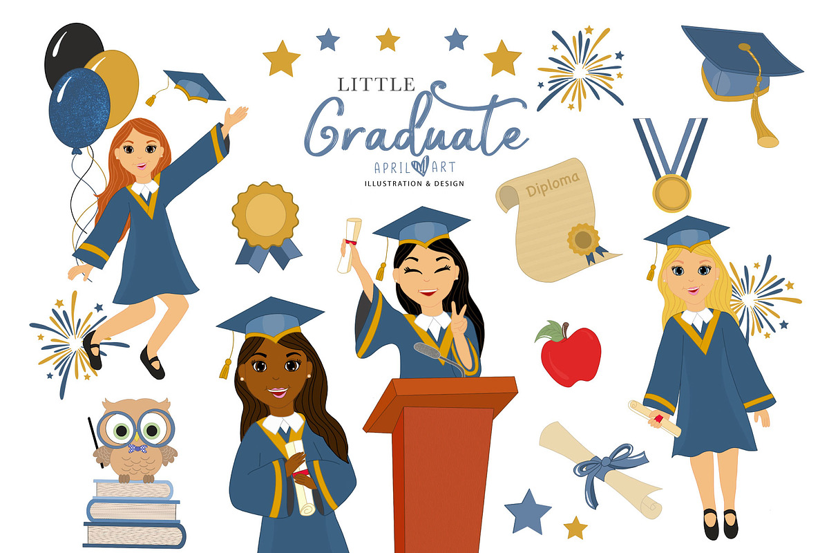 Little Graduate Kids Clipart, an Illustration by Oh Darling Graphics (Photo 1 of 3)