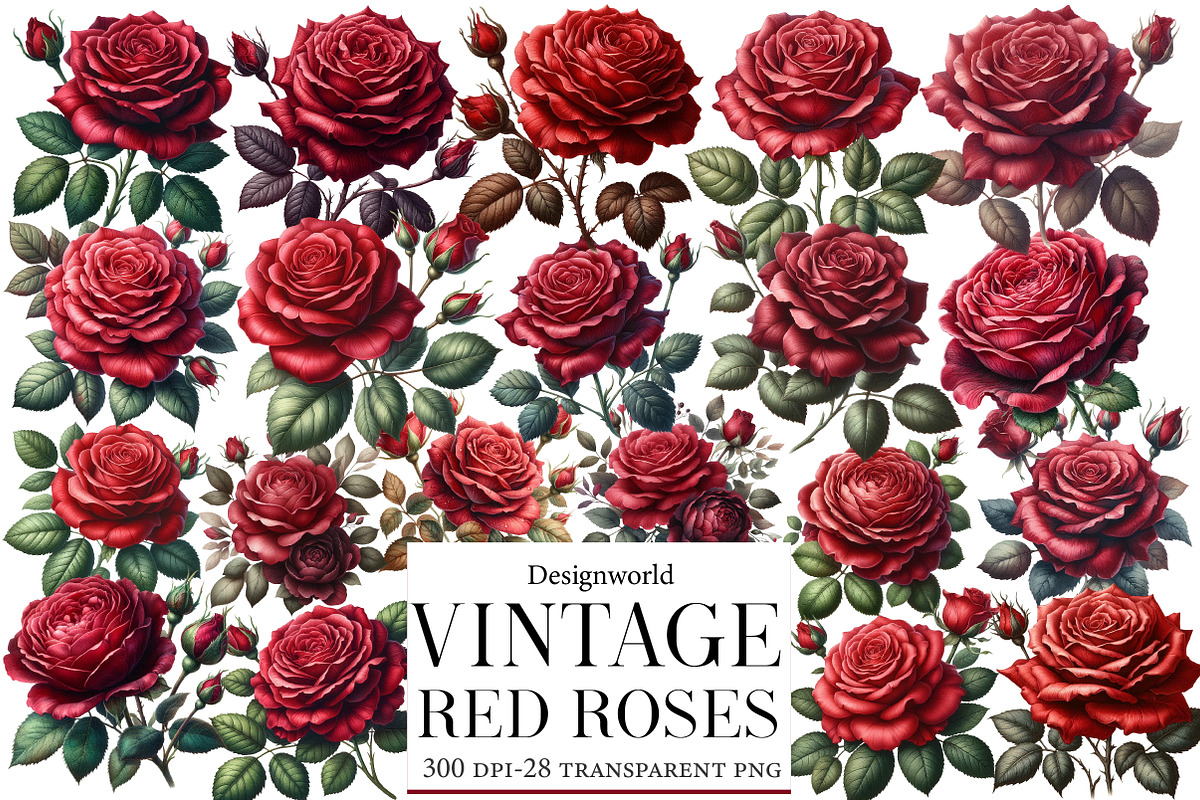 Vintage Red Roses Clipart, an Illustration by Designworld (Photo 1 of 4)