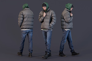 Urban Winter Guy In Hooded Jacket