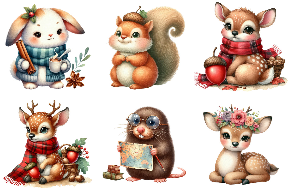 Woodland Cute Little Animal Clipart, an Illustration by Watercolor design (Photo 3 of 4)