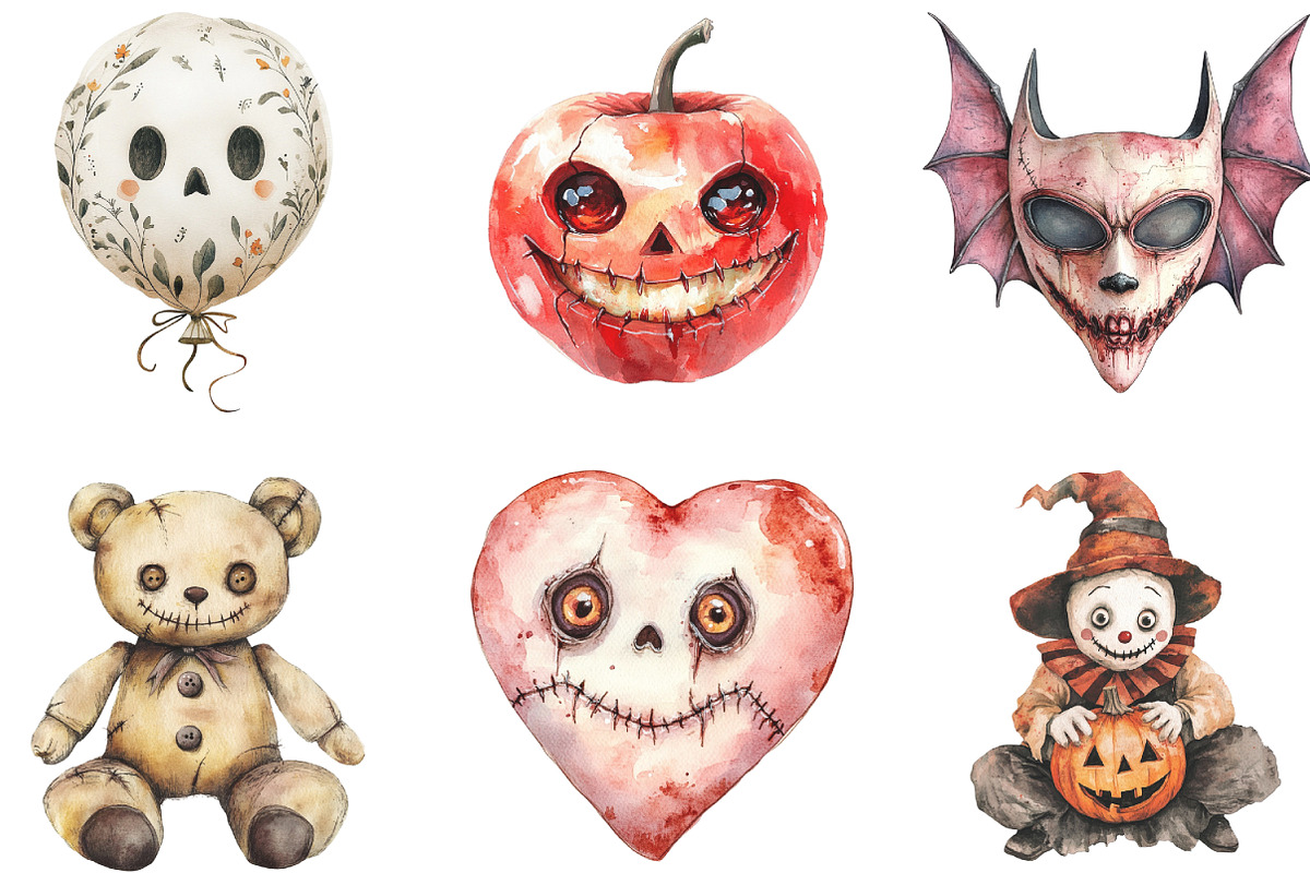 Vintage Creepy Halloween Clipart, an Illustration by CraftArtStudio (Photo 2 of 6)